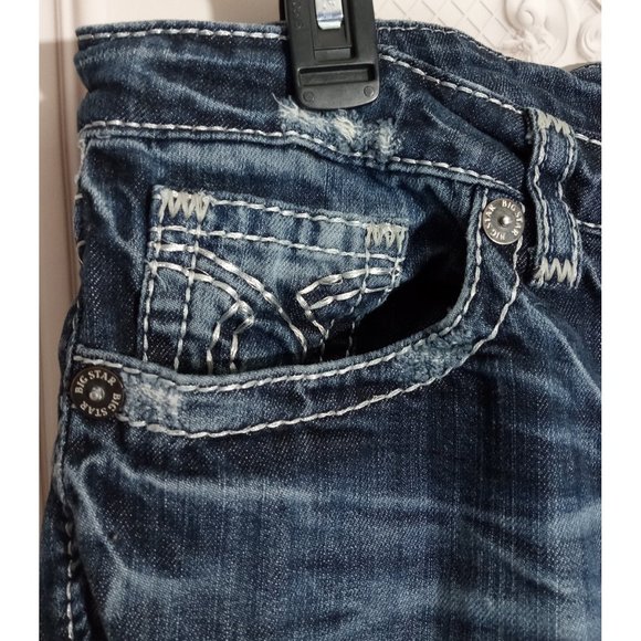 Big Star Jeans Liv Blue Denim Boot Cut Dark Wash Whiskered Silver Stitch Sz 37L - Picture 2 of 8